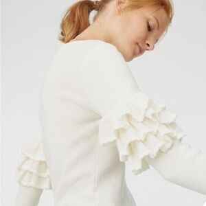 Club Monaco Feleesha Sweater Wool Alpaca Ruffle Statement Sleeves Ivory